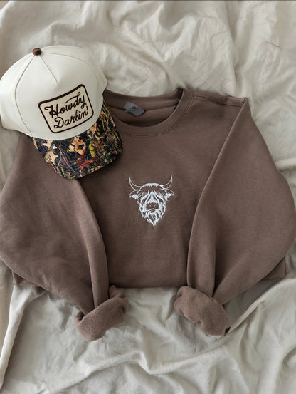 Highland Cow Embroidered Crewneck