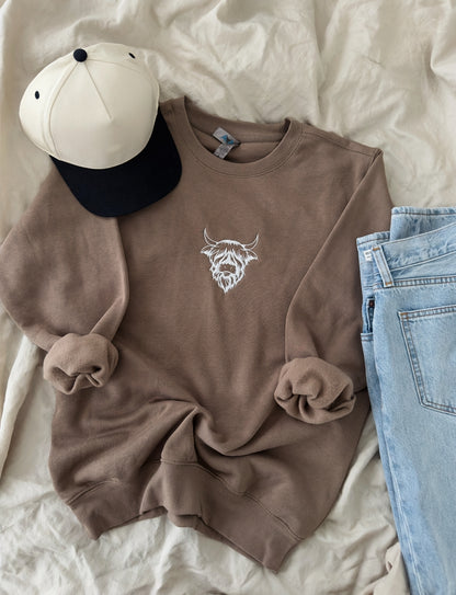 Highland Cow Embroidered Crewneck