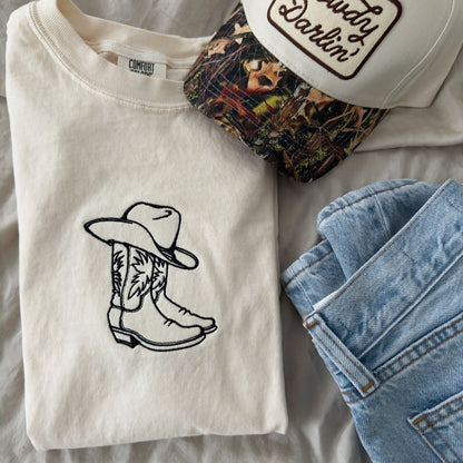 Cowboy Boots and Hat Embroidered Tee
